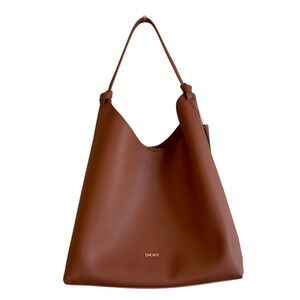 NWT DKNY Paula Hobo Bag Brown Large Pebbled Faux Leather Shoulder Bag
